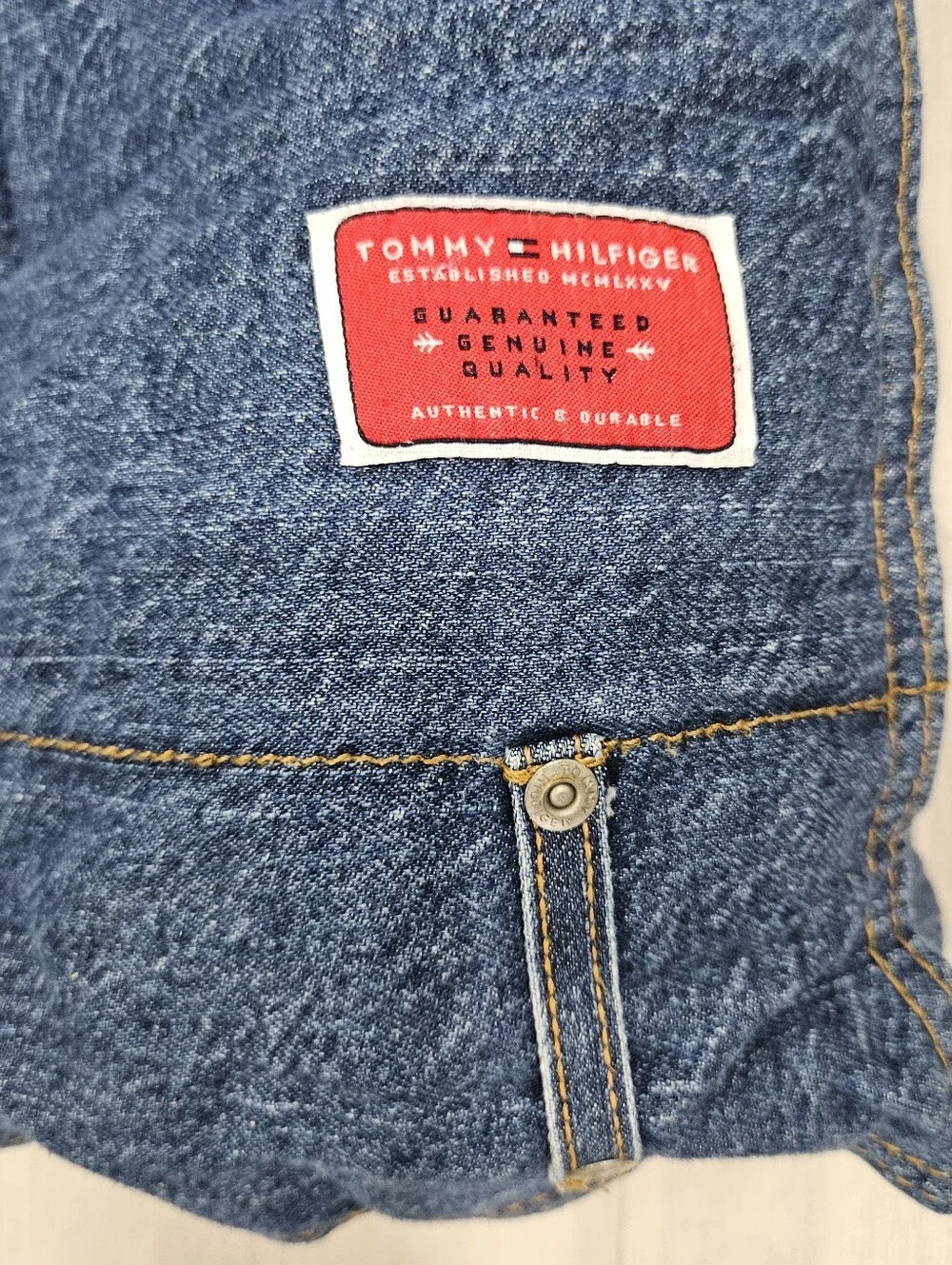 VTG Tommy Hilfiger QUEEN Denim Comforter Blue Jeans Cotton Reversible Preppy 90s